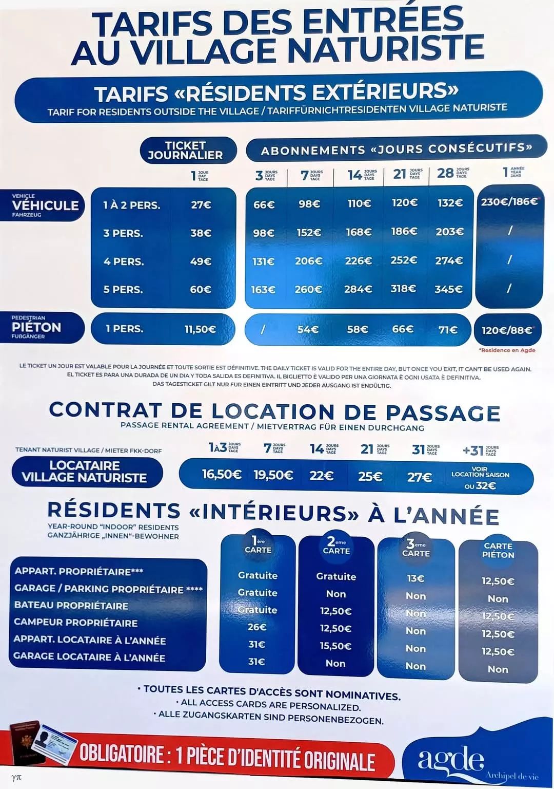 TARIFS ENTREES 2026